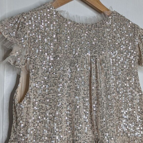 M by MNK Blush Sequined Cap Sleeve Babydoll Cocktail Mini Dress size L - Picture 13 of 16